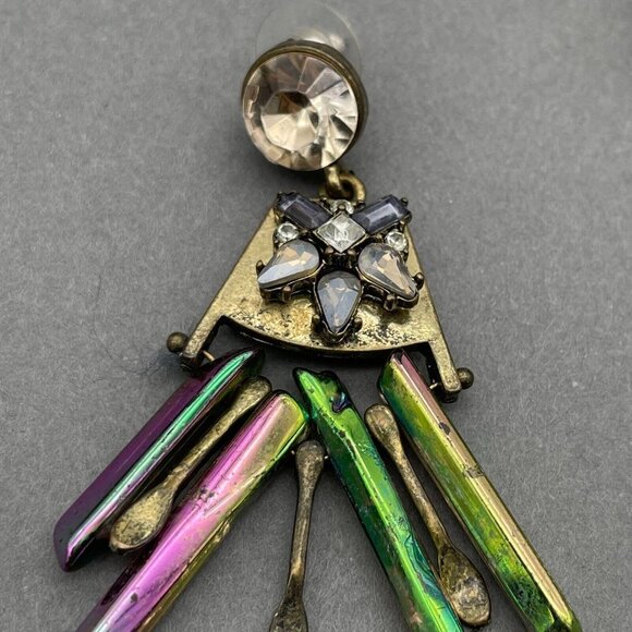 Baudlebar Zola Drop Earrings Women's Gold Tone Rainbow Crystal Signed - Picture 2 of 3